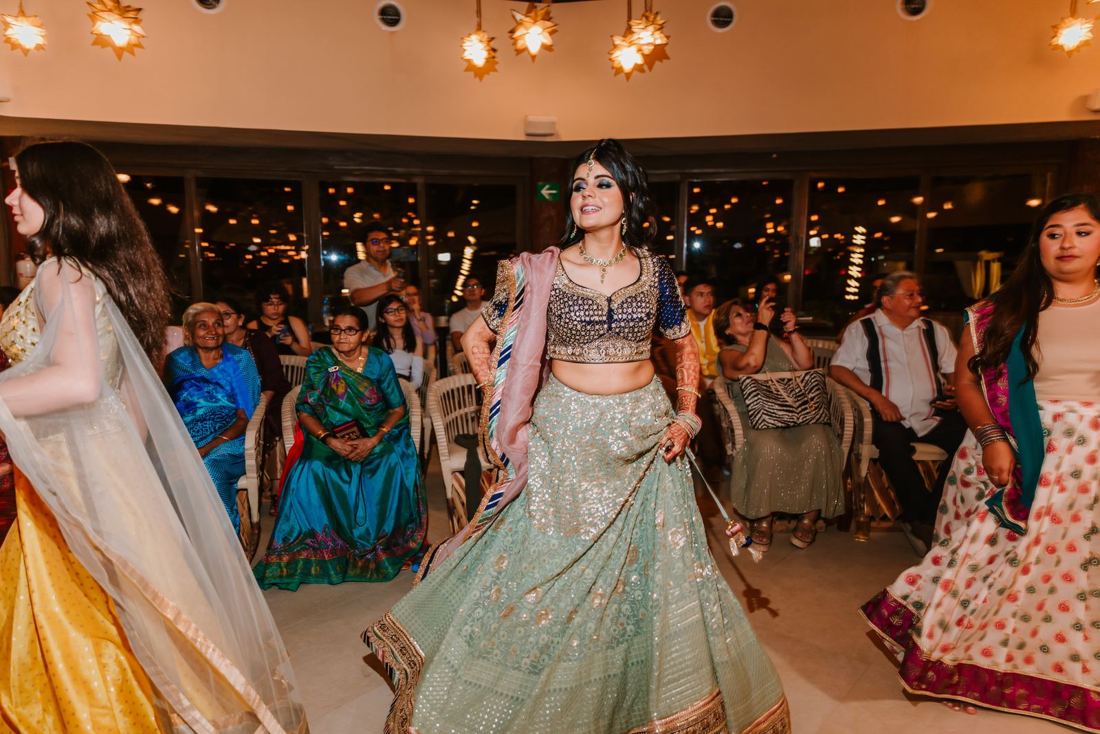 Bride spinning on the sangeet dance floor